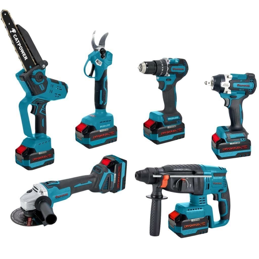 komursuz-akulu-6-li-set-matkap-somun-sikma-kirici-delici-avuc-taslama-zincirli-testere-dal-budama-20v-4-0ah-7018 CATPOWER KÖMÜRSÜZ AKÜLÜ 6 LI SET: MATKAP, SOMUN SIKMA, KIRICI DELİCİ, AVUÇ TAŞLAMA, ZİNCİRLİ TESTERE, DAL BUDAMA 20V 4.0Ah - Görsel 1