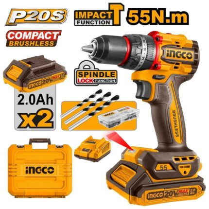 INGCO KÖMÜRSÜZ Lİ-İON AKÜLÜ DARBELİ MATKAP 13 MM 20V 2.0 AH