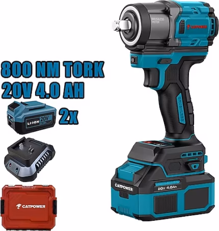 CATPOWER KÖMÜRSÜZ AKÜLÜ SOMUN SIKMA 1/2'' 800NM Lİ-İON 20V 4.0Ah