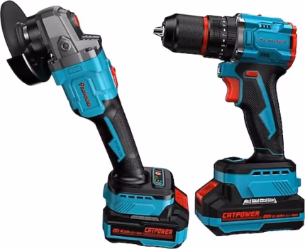 CATPOWER KÖMÜRSÜZ Li-iON AKÜLÜ 2'Lİ KOMBO SET - MATKAP VE AVUÇ TAŞLAMA 20V 4.0Ah+2.0Ah