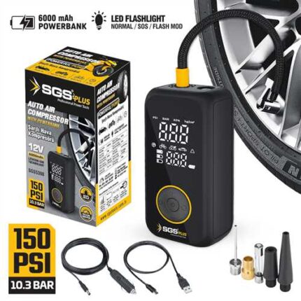 SGS ŞARJLI HAVA KOMPRESÖRÜ DİJİTAL 12V 6.0 Ah (150 PSI)