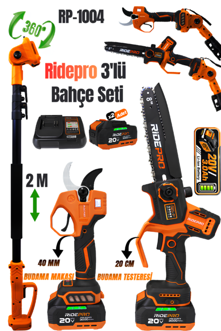 RİDEPRO 3'LÜ BUDAMA SETİ MAKAS+TESTERE+TELESKOPİK KOL