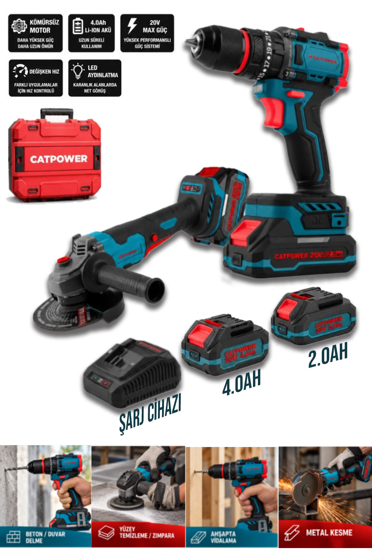 5122 CATPOWER 2 Lİ SET MATKAP VE AVUÇ TAŞLAMA 20 V - Görsel 1