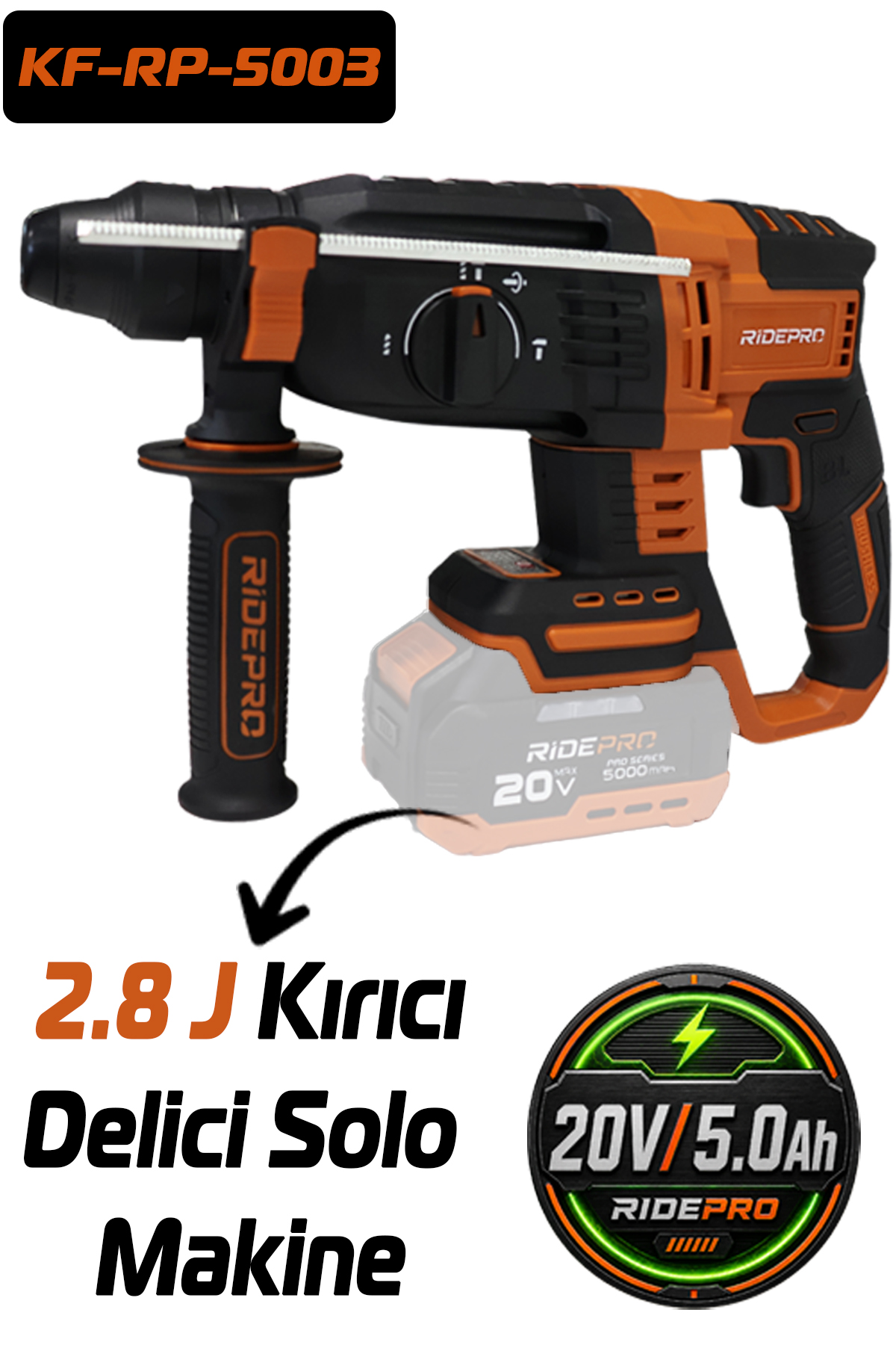 KF-RP-5003 RİDEPRO KF-RP-5003 2.8 J ŞARJLI KIRICI DELİCİ SOLO MAKİNE - Görsel 1