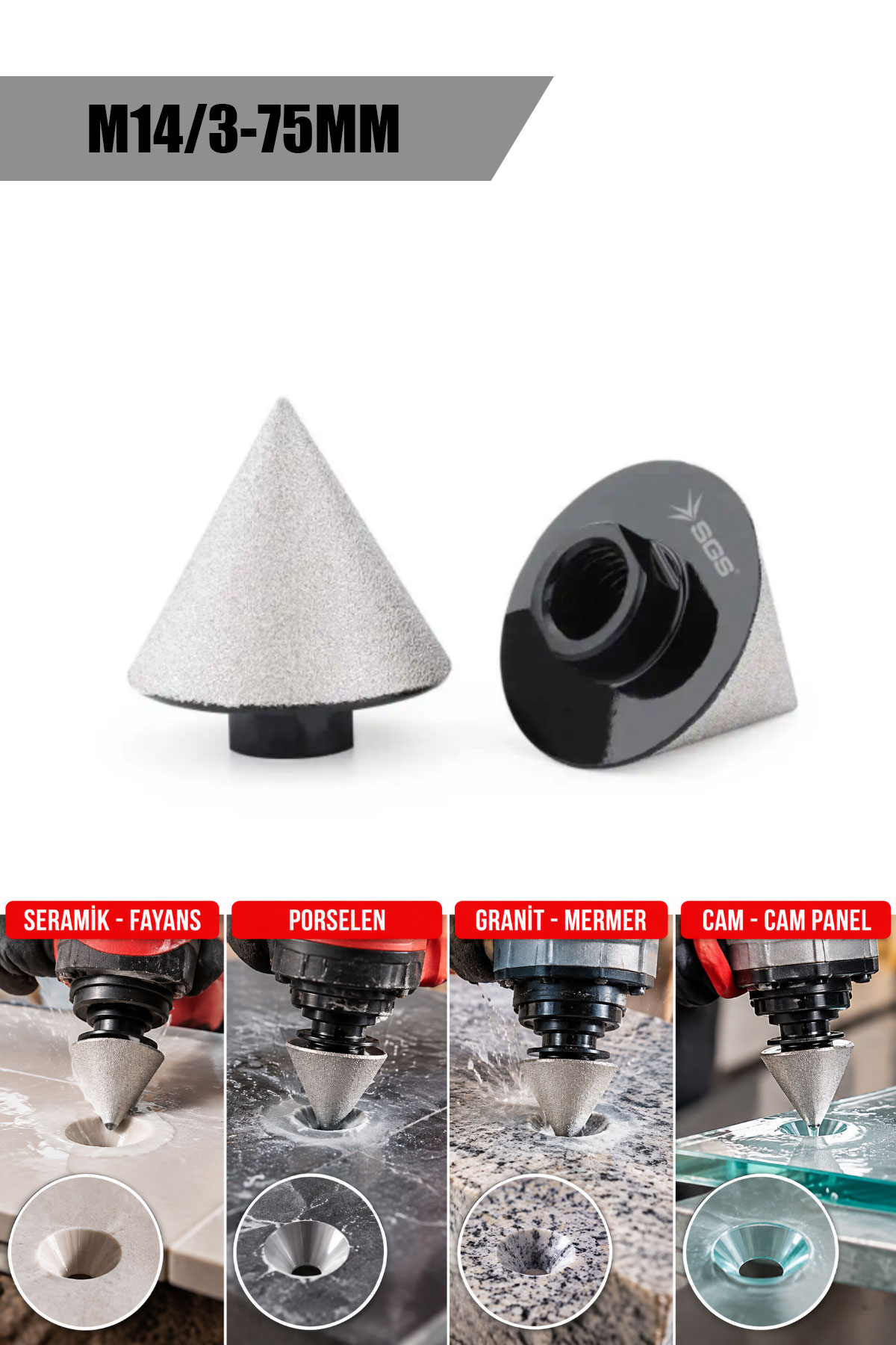 M14-3-75MM SHIJING SERAMİK VAKUM GRANİT PANÇ 100MM M14 - Görsel 1
