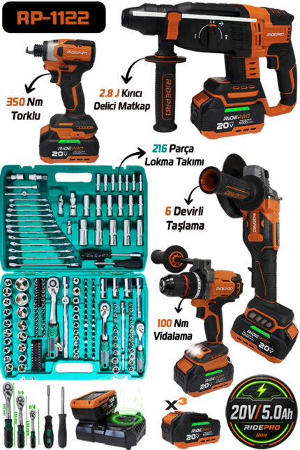 RP-1122 RİDEPRO 4'LÜ SET 350 NM'Lİ + 216 PARÇA PROFESYONEL LOKMA SETİ
