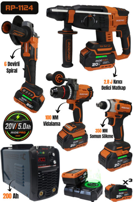 RP-1124 RİDEPRO 4'LÜ SET 350 NM'Lİ + 200 AH EKONOMİK KAYNAK MAKİNESİ