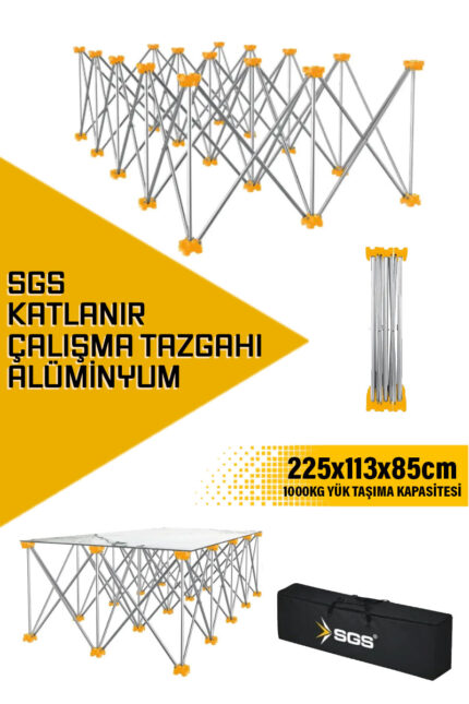 SGS KATLANIR ÇALIŞMA TEZGAHI ALÜMİNYUM 225*113*85 CM