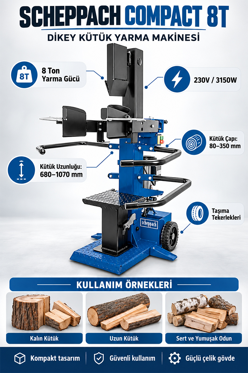 8T SCHEPPACH COMPACT 8T DİKEY KÜTÜK YARMA MAKİNESİ - Görsel 1