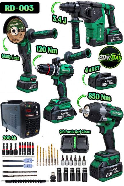 RUDIGER RD-003 PRO PLUS 4LÜ SET+200 AH KAYNAK MAKİNESİ