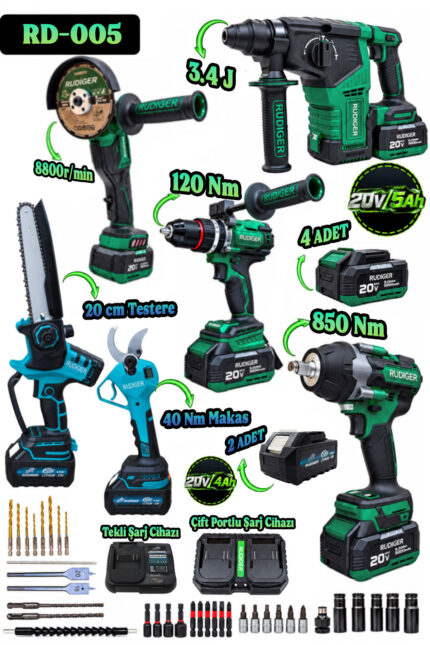 RUDİGER RD-005 PRO PLUS 4LÜ SET+ 2Lİ BUDAMA TESTERE-MAKAS SETİ