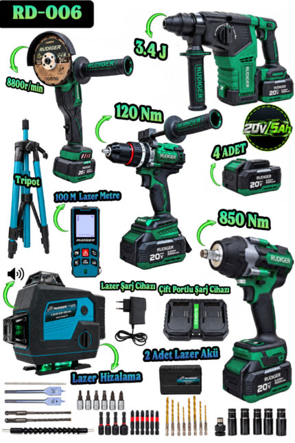 RUDİGER RD-006 PRO PLUS 4LÜ SET+ 16 YÖNLÜ LAZER HİZALAMA SETİ