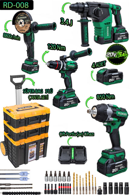 RUDİGER RD-008 4'LÜ PROFESYONEL SET + SUPERBAG 3'LÜ TAKIM ÇANTASI