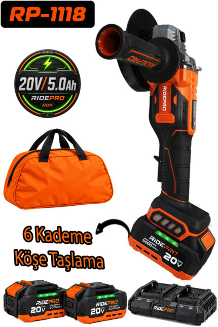 RİDEPRO RP-1118  AKÜLÜ 6 KADEMELİ KÖŞE TAŞLAMA SETİ