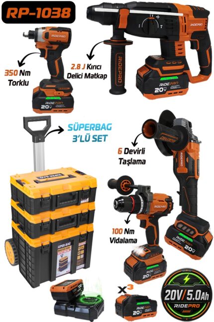 RİDEPRO 4 LÜ SET (350NMLİ )  + SUPERBAG 3’LÜ PROFESYONEL ÇANTA SETİ